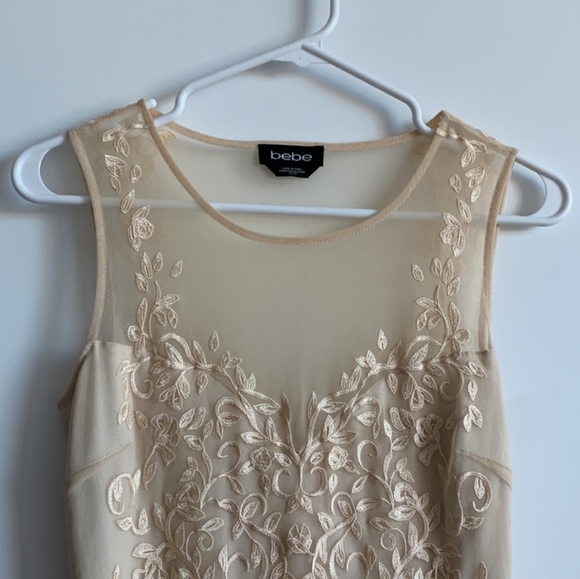 Cream Bebe Lace Embroidered Sheer Back Cocktail Dress - Picture 4 of 6